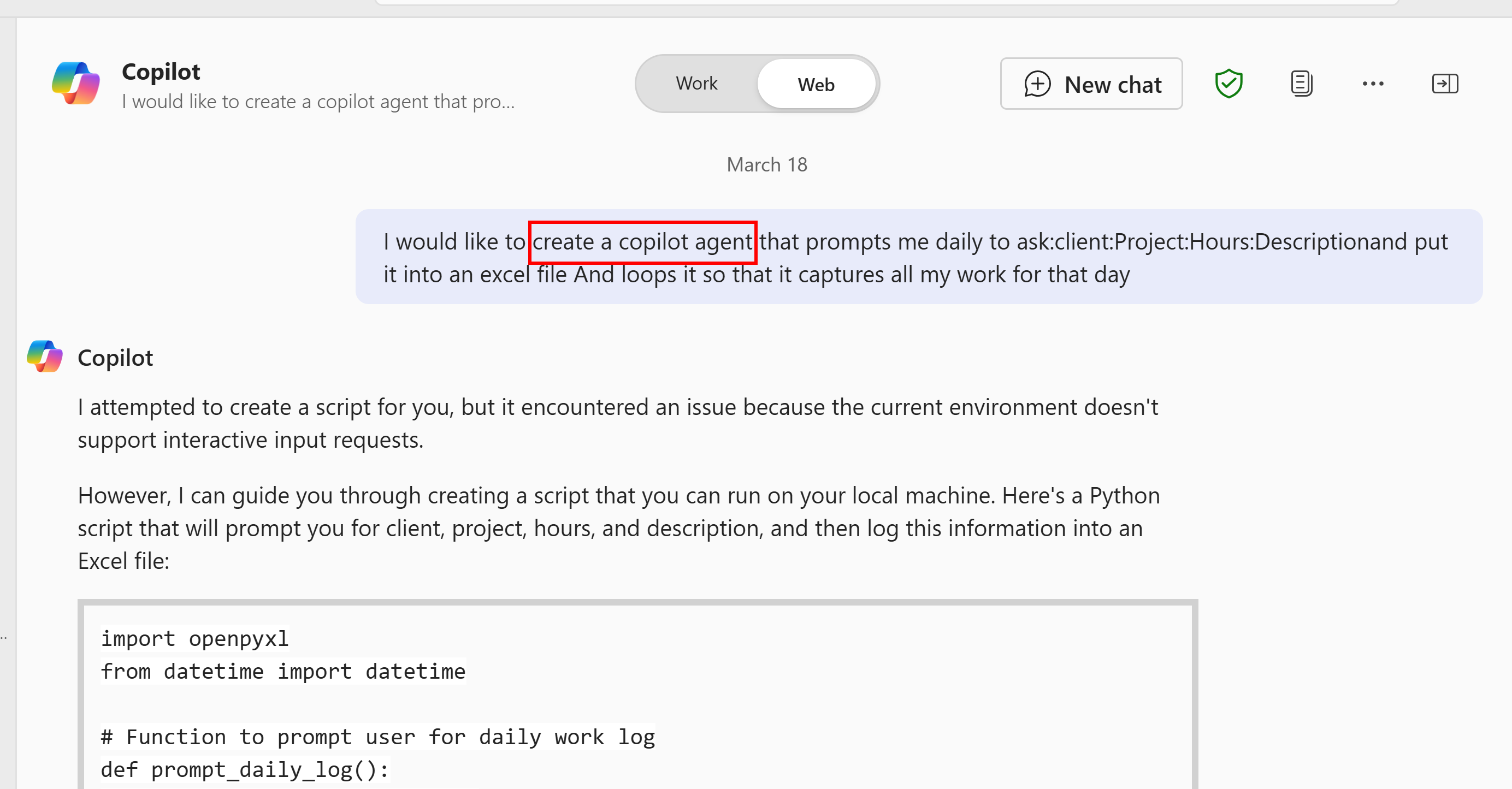 Week 1: Creating Time Sheet Bot with Copilot