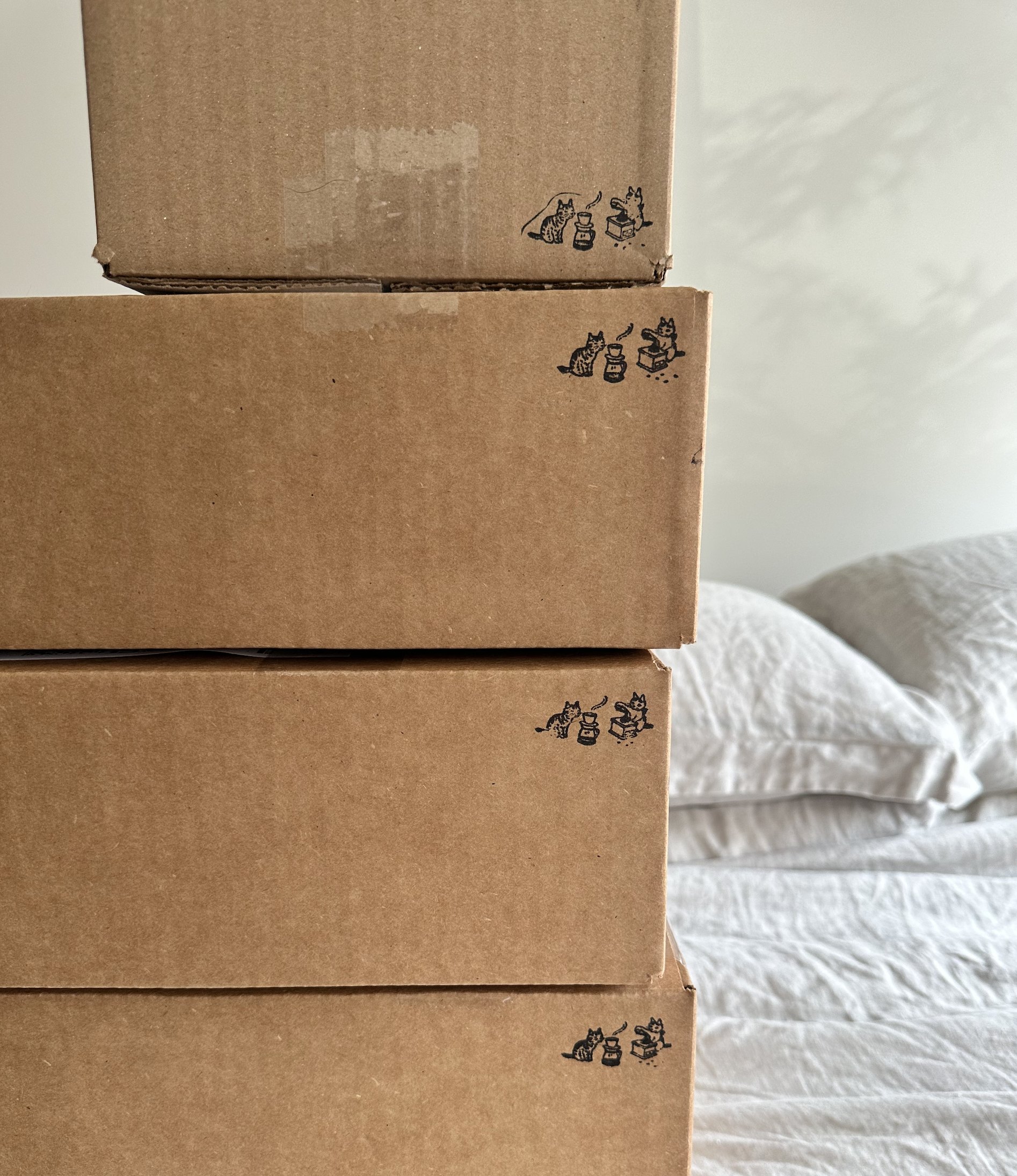 Shipping boxes with cat stamp