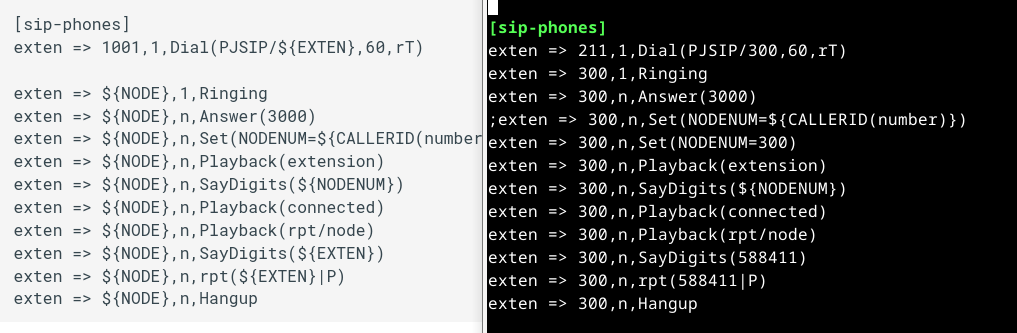 Settings from manual on left, my settings on right