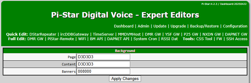 The three fields to change to alter the dashboard colors