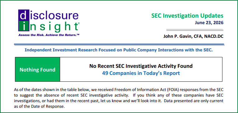 SEC Investigation Updates - June 23, 2026