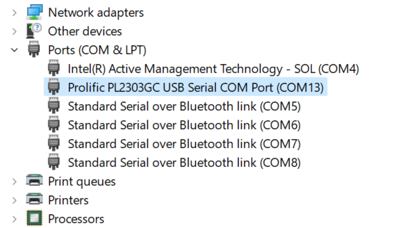 Prolific driver shows up in Device List