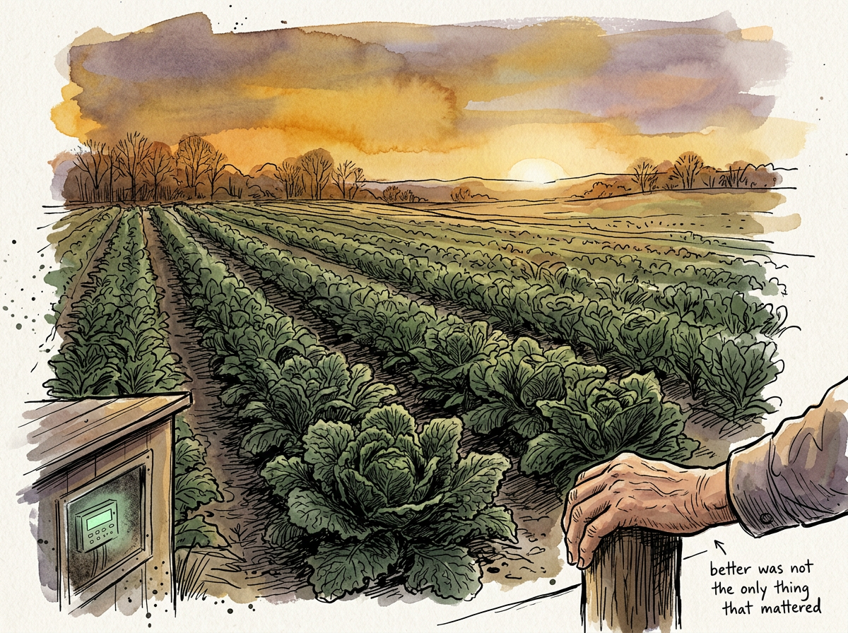 농장 필드와 센서, 사람의 손 - better was not the only thing that mattered