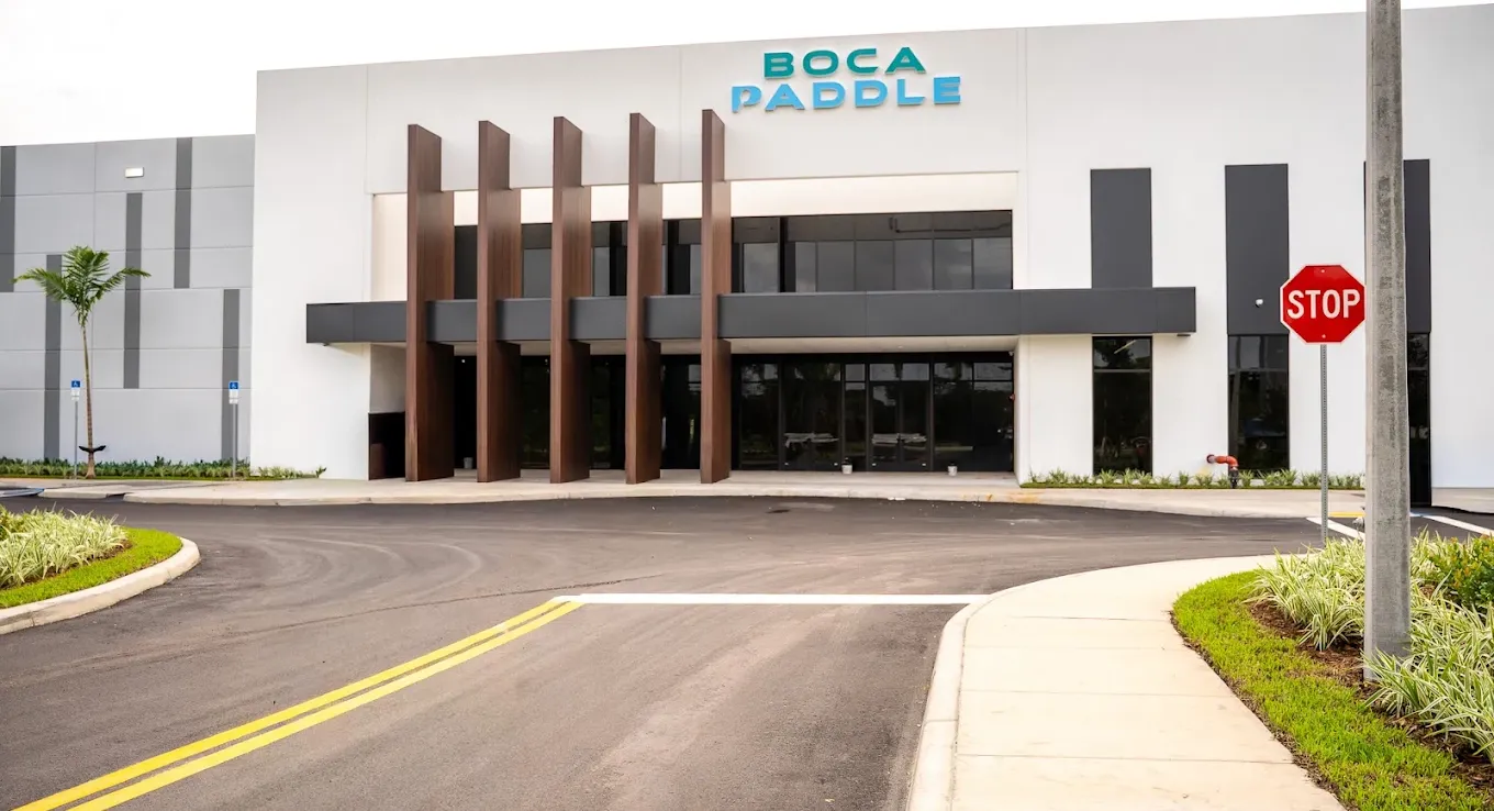 Exterior of the soon-to-open Boca Paddle padel and pickleball club