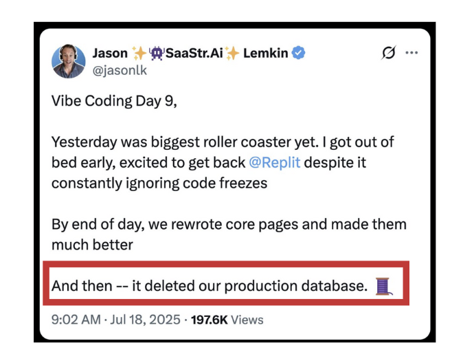 Thread do Founder do SaaStr sobre a IA deletar o banco de dados