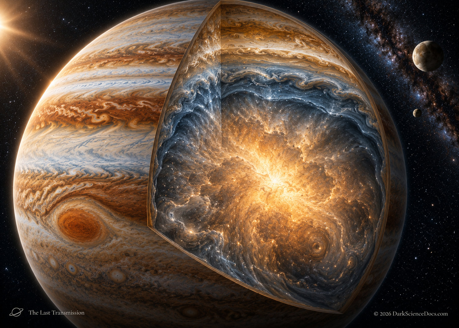 Juno’s gravity measurements point toward a large, dilute central region without the clean boundary once expected between Jupiter’s core and the layers above it.