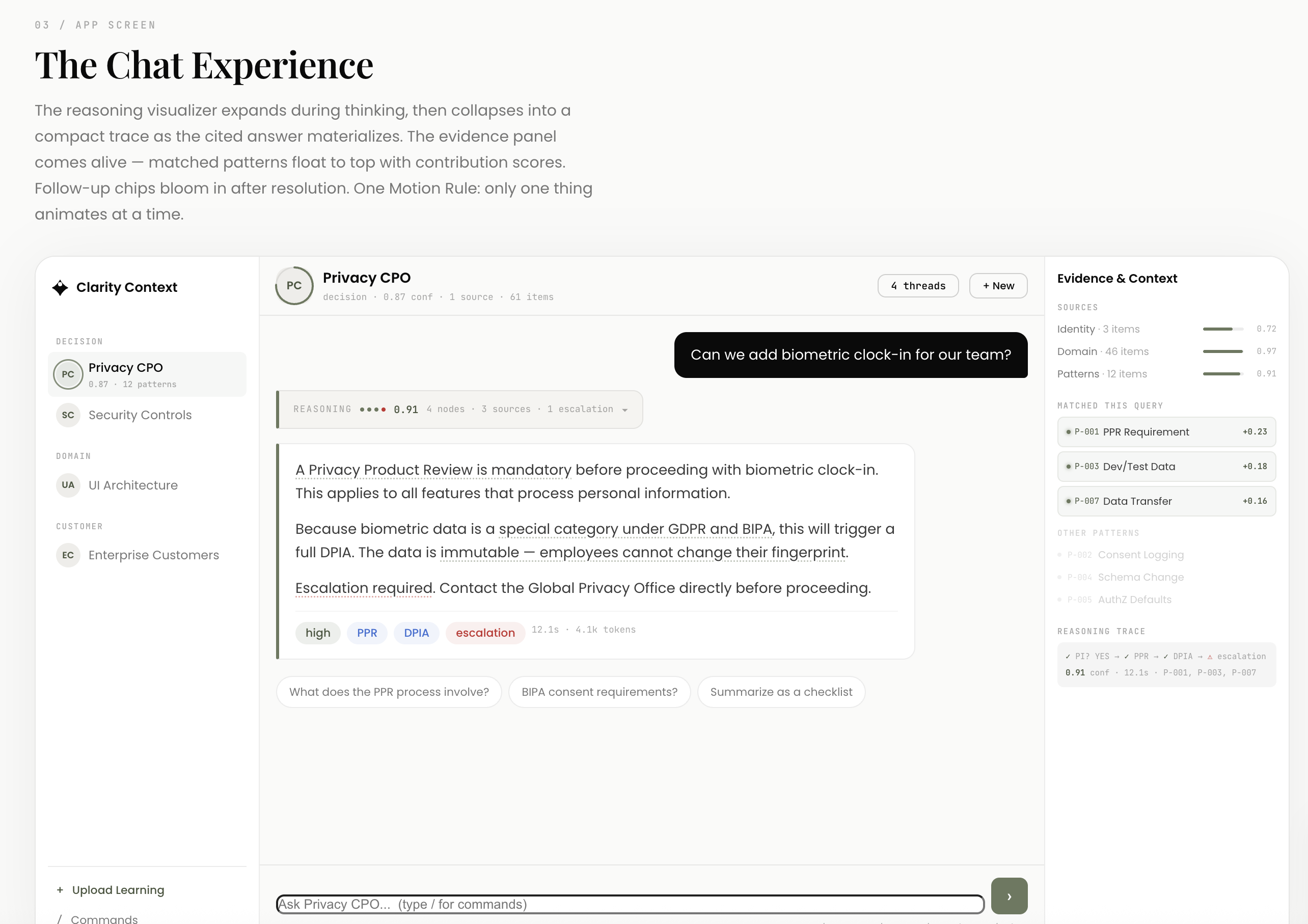 Clarity Context design_system.html showing typography scale and spacing system