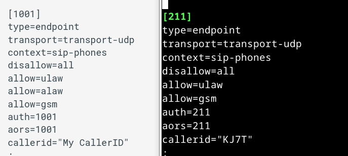 Endpoint settings from manual on left, my settings on right