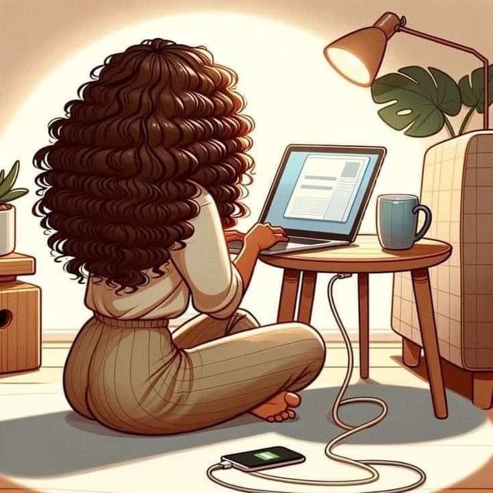This may contain: a woman is sitting on the floor with her feet up in front of a computer