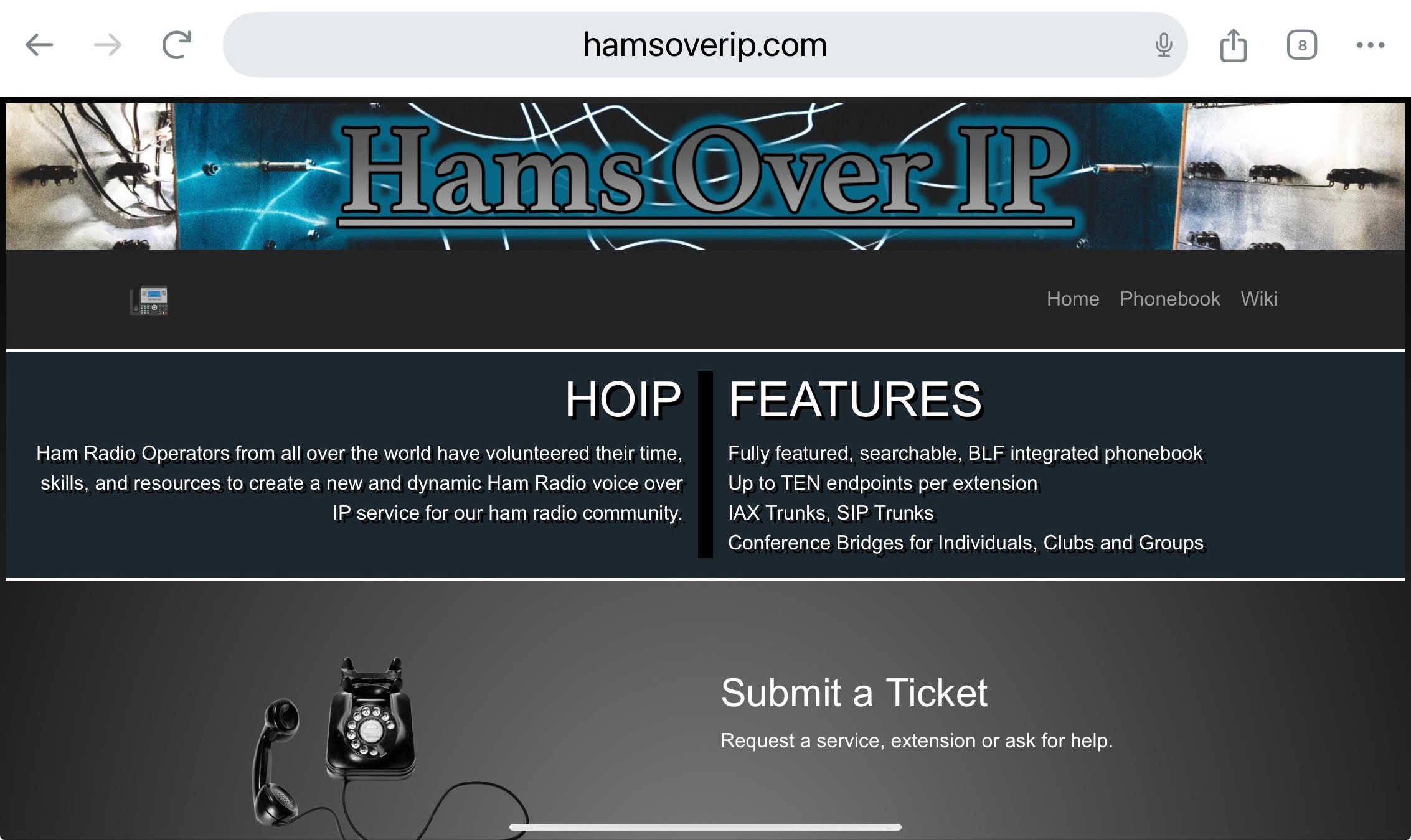 Hams Over IP web page