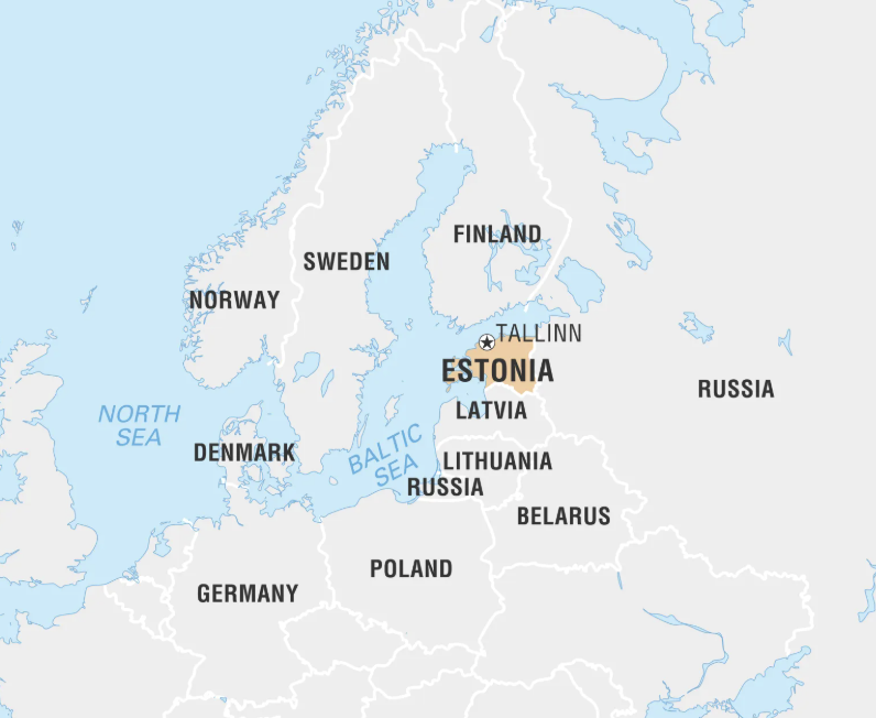 Map of Estonia and the Baltic