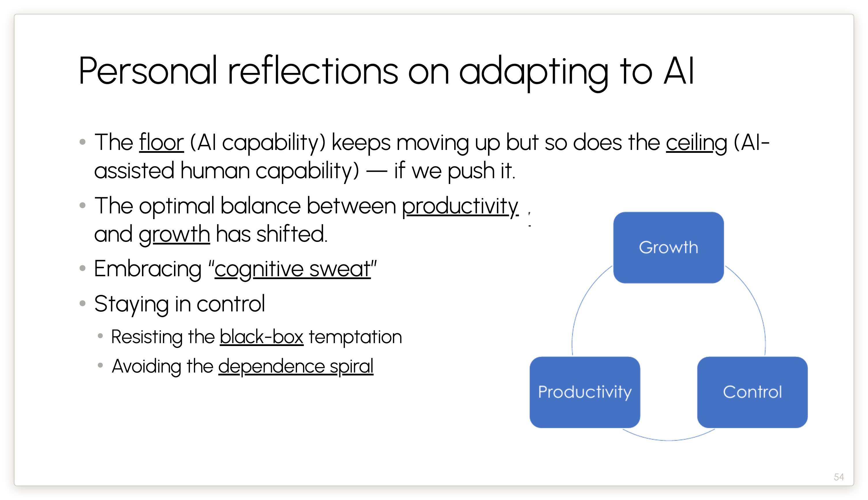Personal reflections on adapting to AI