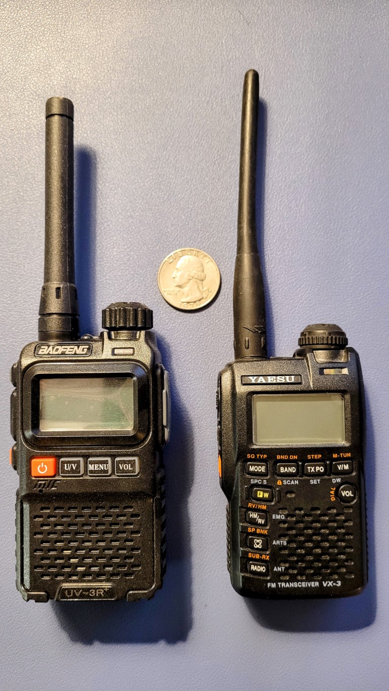 Size comparison: Baofeng UV-3R and Yaesu VX-3R