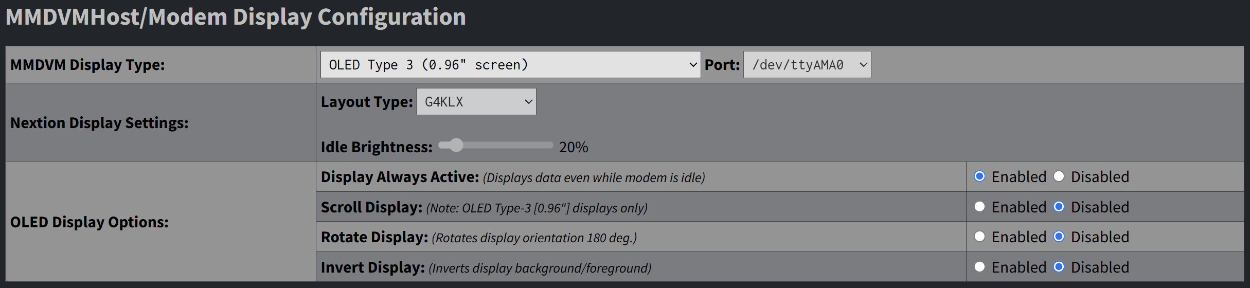 MMDVM screen configuration