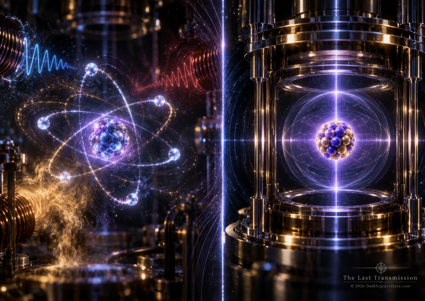 Conventional atomic clocks use transitions associated with electrons, shown at left, while a nuclear clock reaches far deeper into the atom.