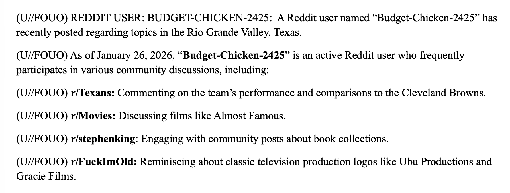 User activity snapshot