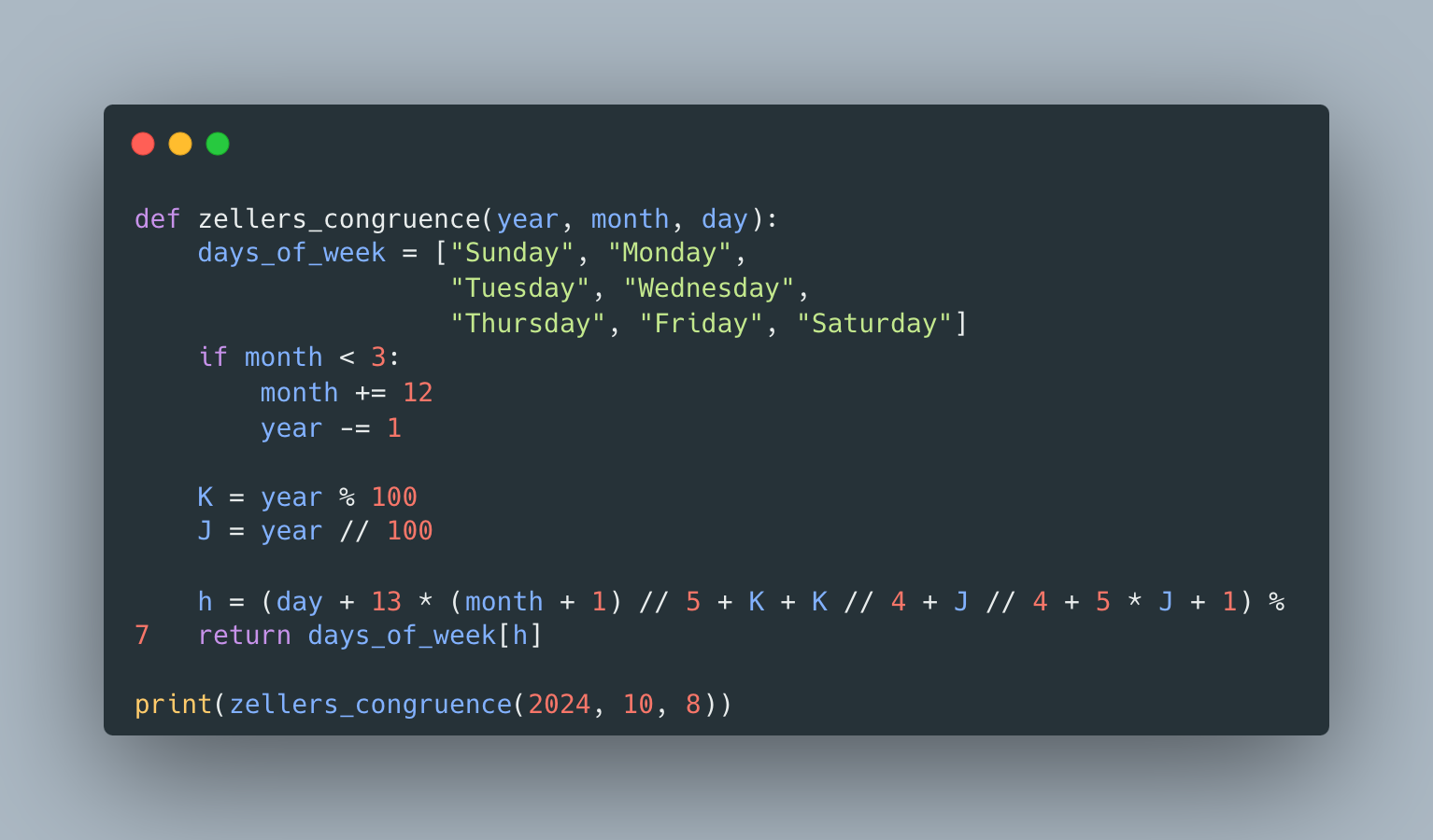 Zeller's Congruence as a way to calculate day of the week