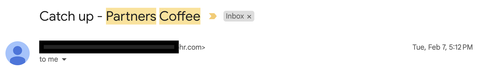 Follow-up email from Partners Coffee