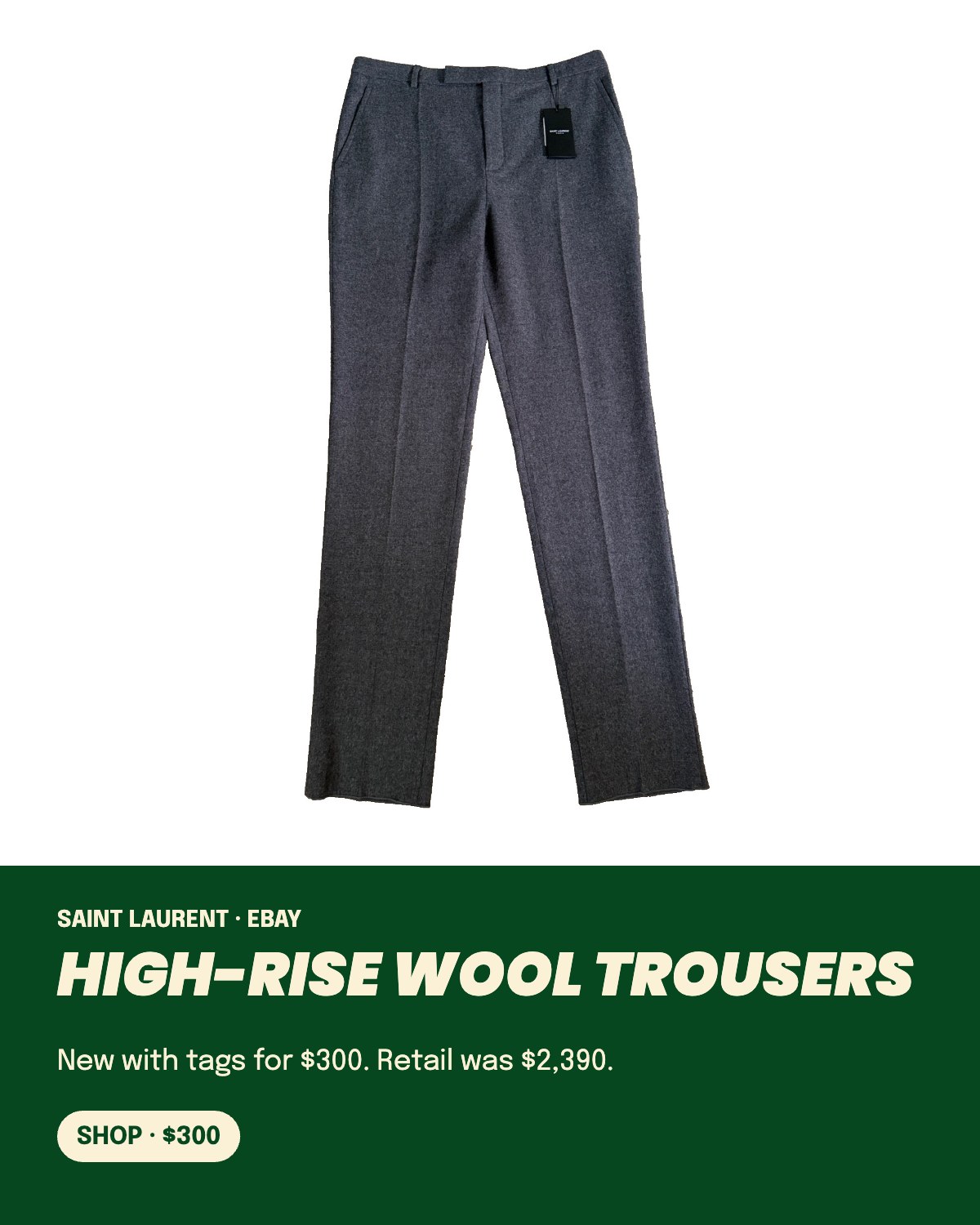 Saint Laurent high-rise wool trousers on eBay, $300