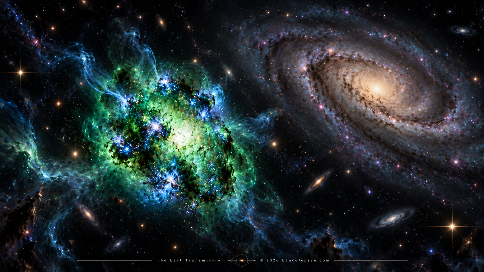 Conceptual compact Green Pea galaxy with intense star-forming regions