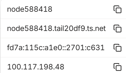 Four Tailscale addresses for node 588418