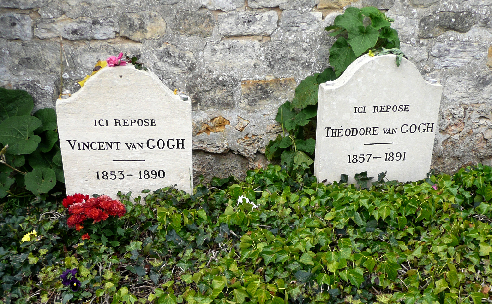 Adjacent gravestones of Vincent and Theo van Gogh in Auvers-sur-Oise