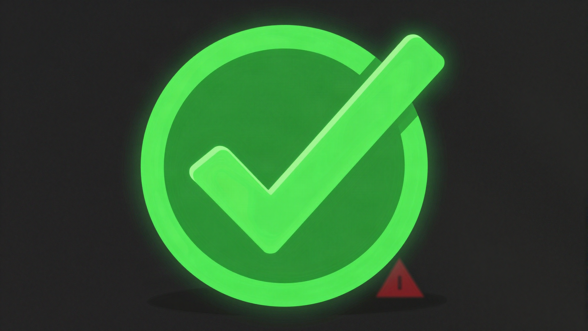 Zielony checkmark, a za nim schowany czerwony trójkąt ostrzegawczy