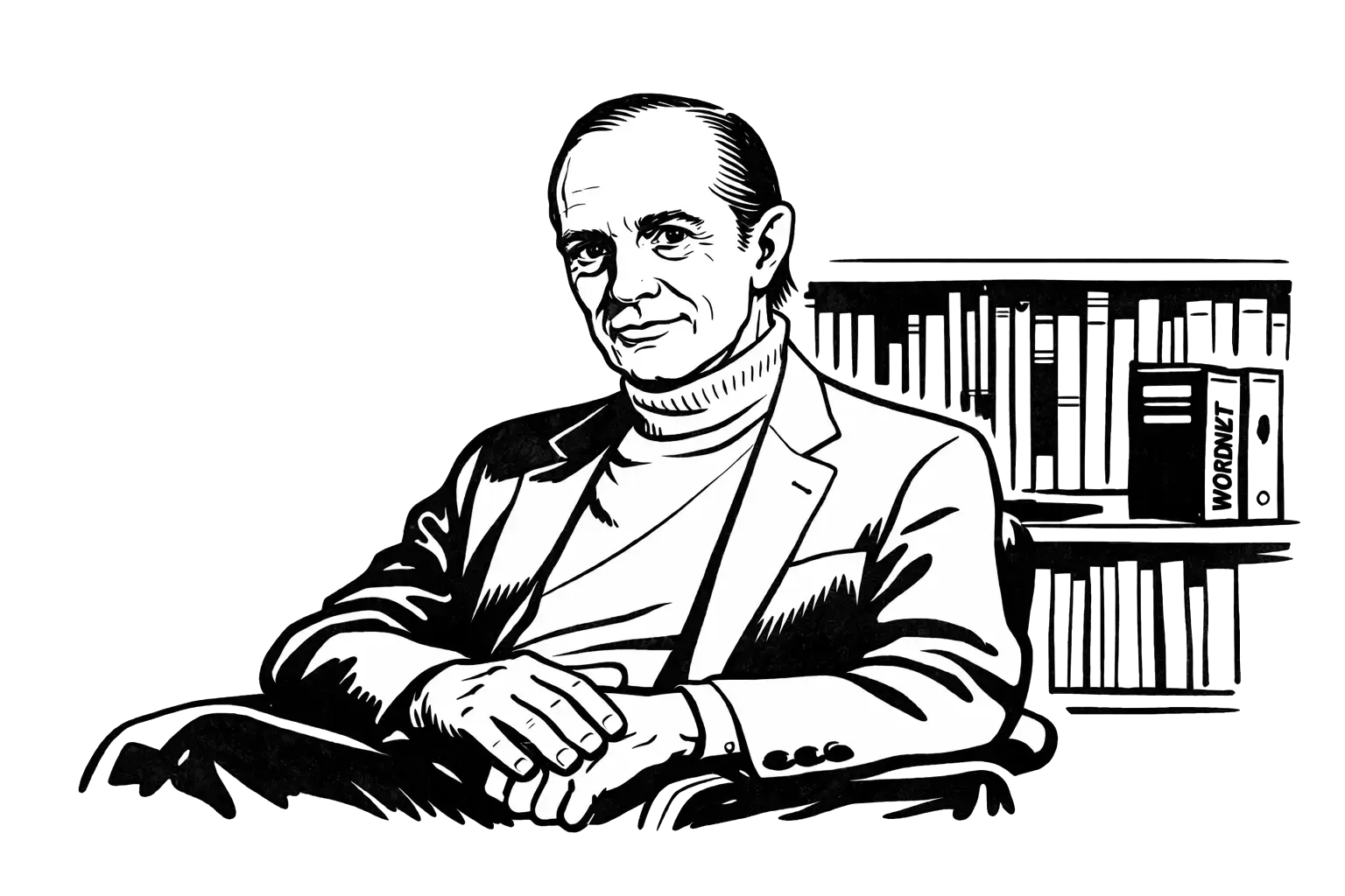 George A. Miller, AI-generated drawing based on photographs.