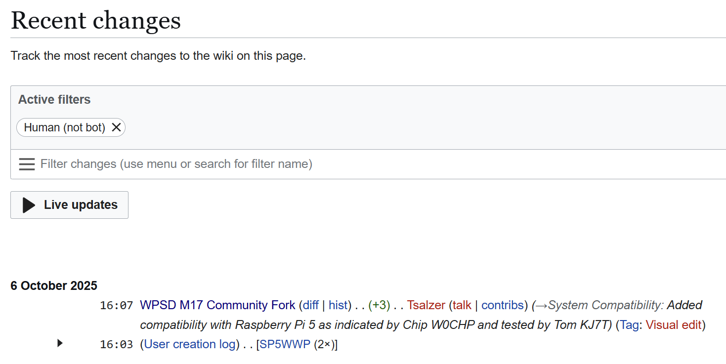 Change log from the M17 wiki