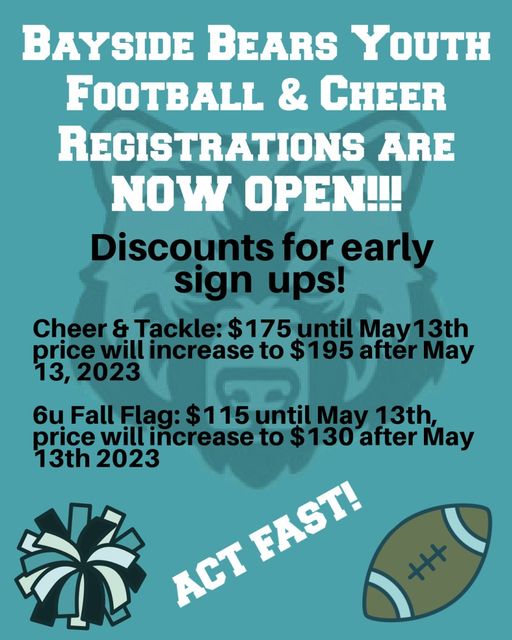 Image for article: Bayside Bears Youth Football and Cheer Registration Now Open