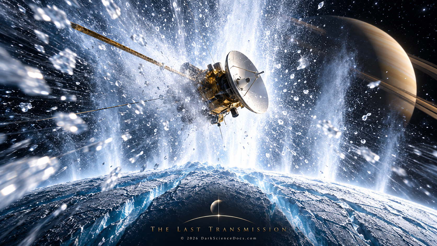 Concept artwork. Ice-grain measurements preserve an ocean encounter after the spacecraft is gone.