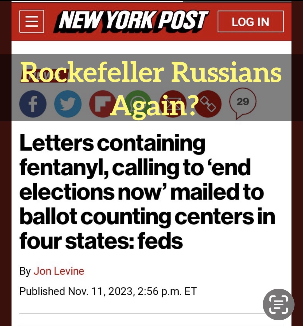 Do Fentanyl “White Power” Letters Return US To Rockefeller Russian Retreat?