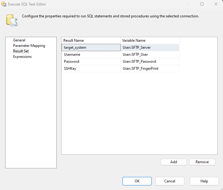 SSIS: Assign Values to Variables Using an Execute SQL Task