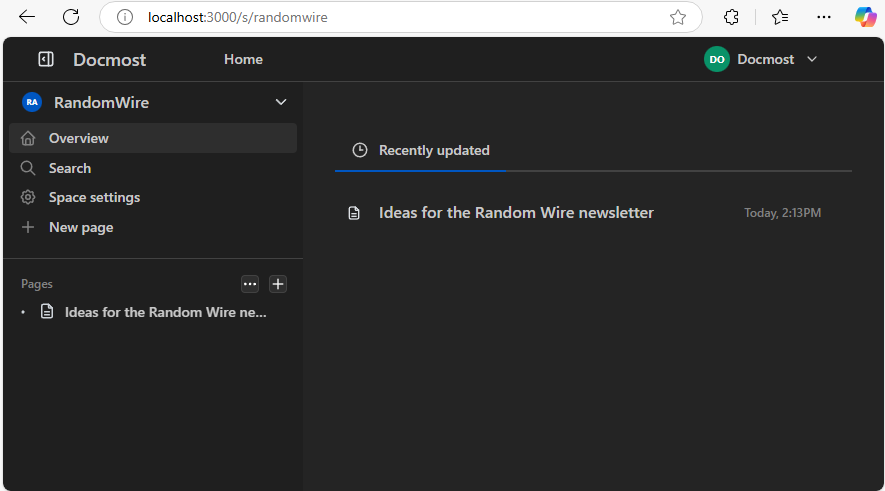 Docmost interface (dark theme)
