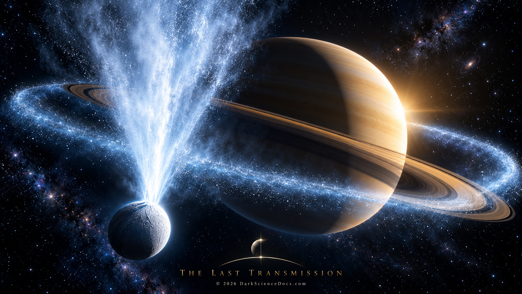 Concept artwork. A plume can feed material into the larger environment surrounding Saturn.