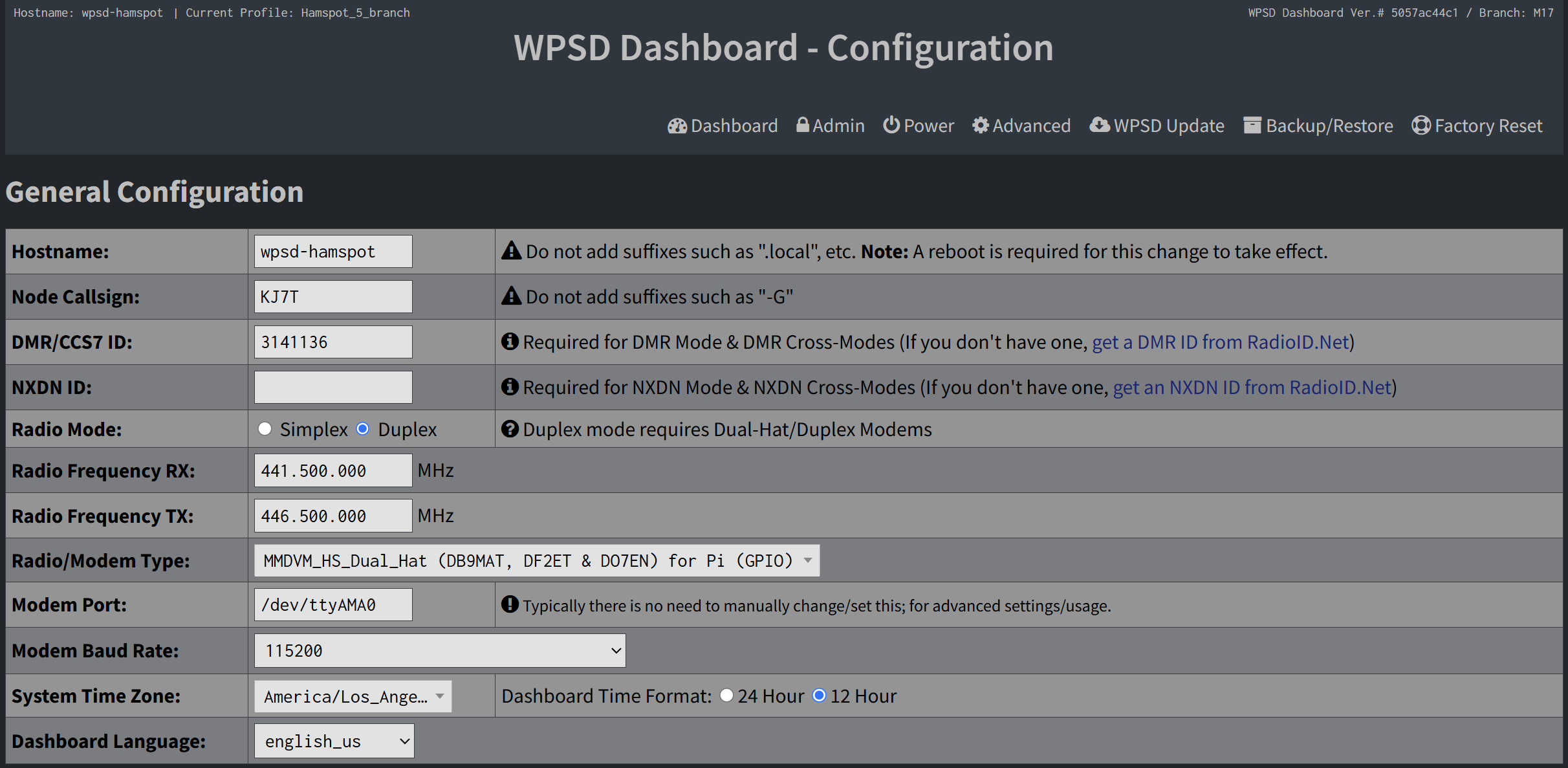 General configuration section with my settings