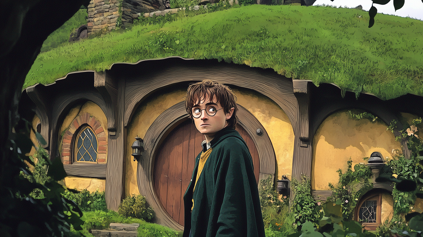 Harry Potter outside the house of Bilbo Baggins - Don’t get your fantasies mixed up!