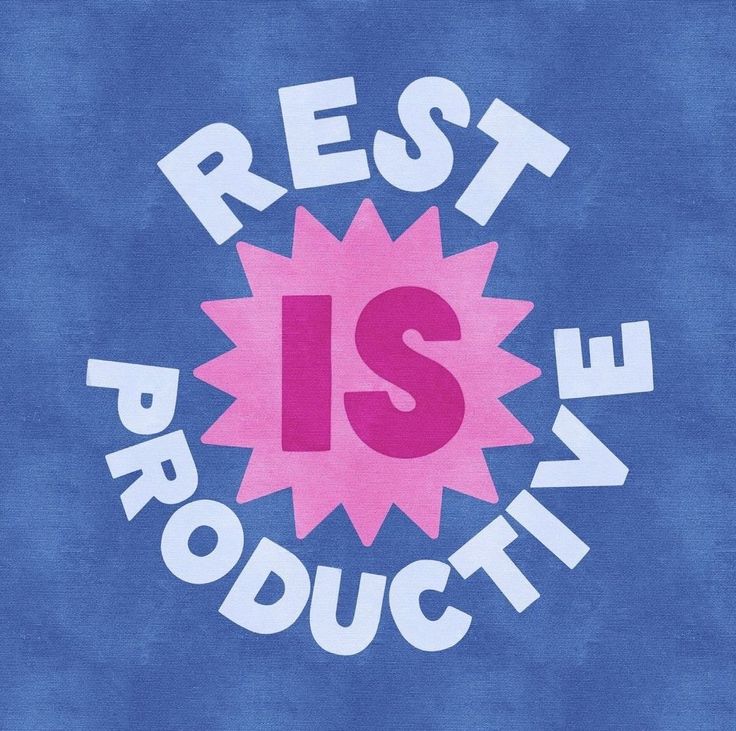 This may contain: a blue towel with the words rest and product on it