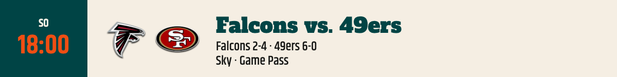 Falcons vs. 49ers, Sonntag 18:00 Uhr