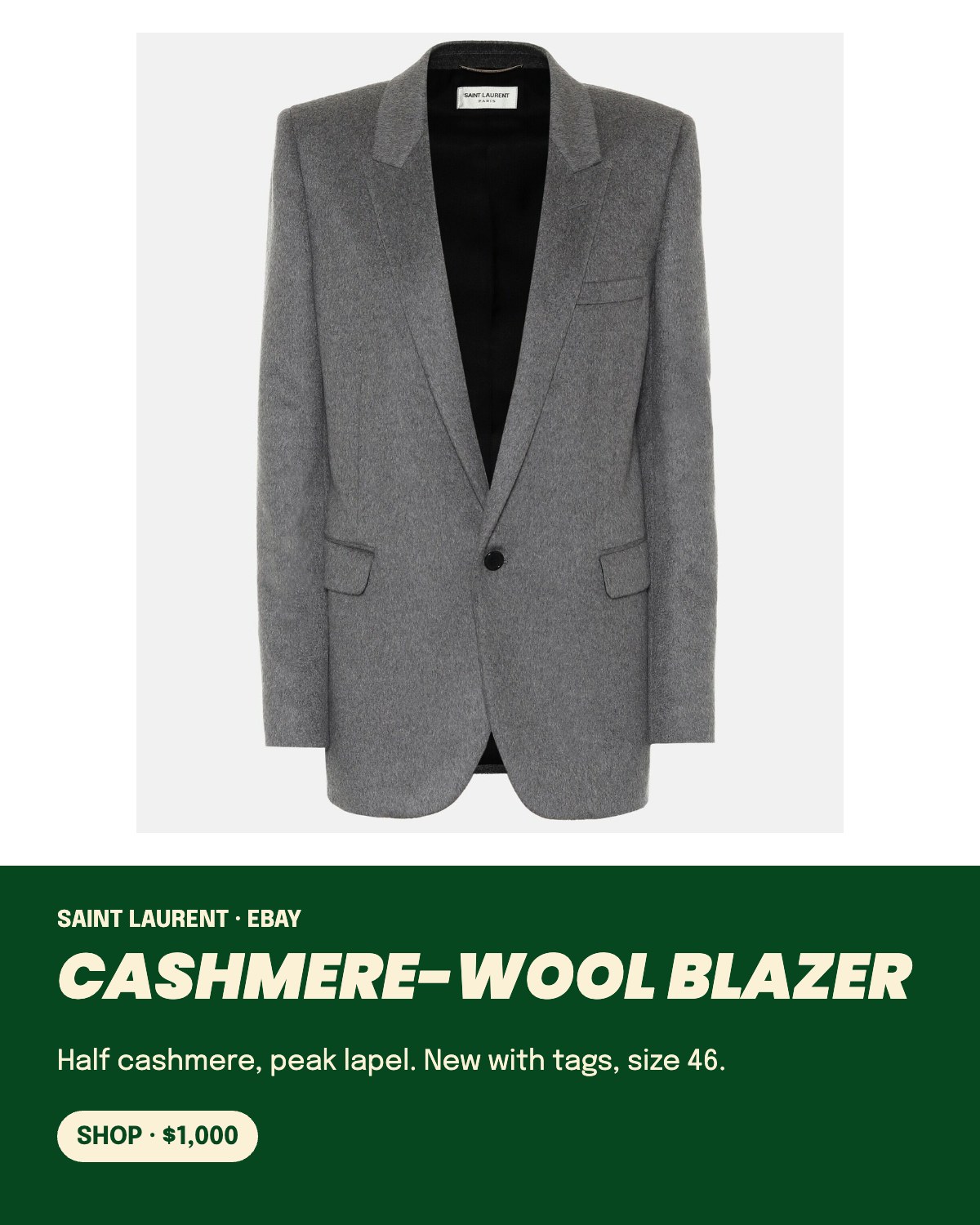 Saint Laurent cashmere-wool blazer on eBay, $1,000