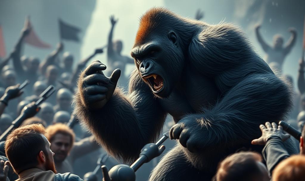 Gorila vs. 100 homens: o confronto épico que agita as redes sociais