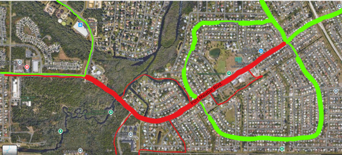 Map of the 2025 Palm Bay Veterans Day Parade route and road closures.