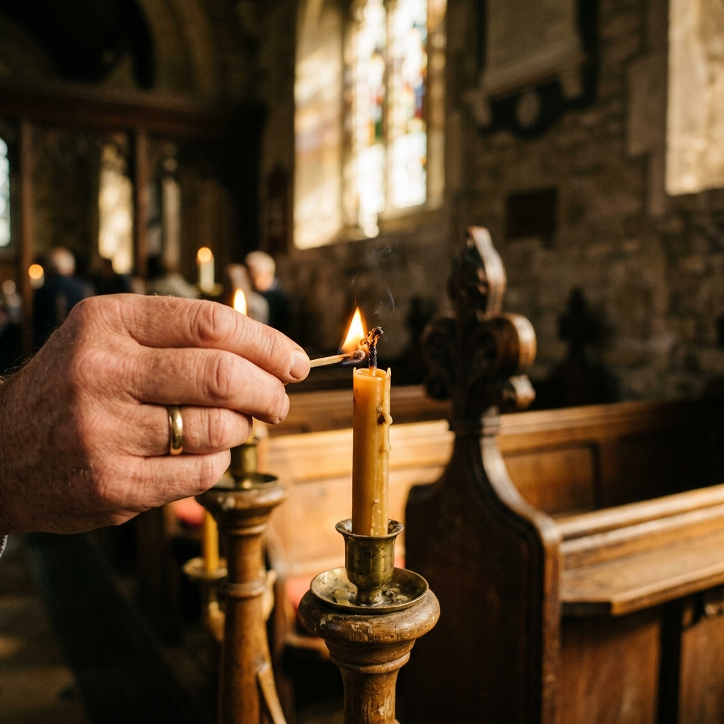 Flickering candle in a church