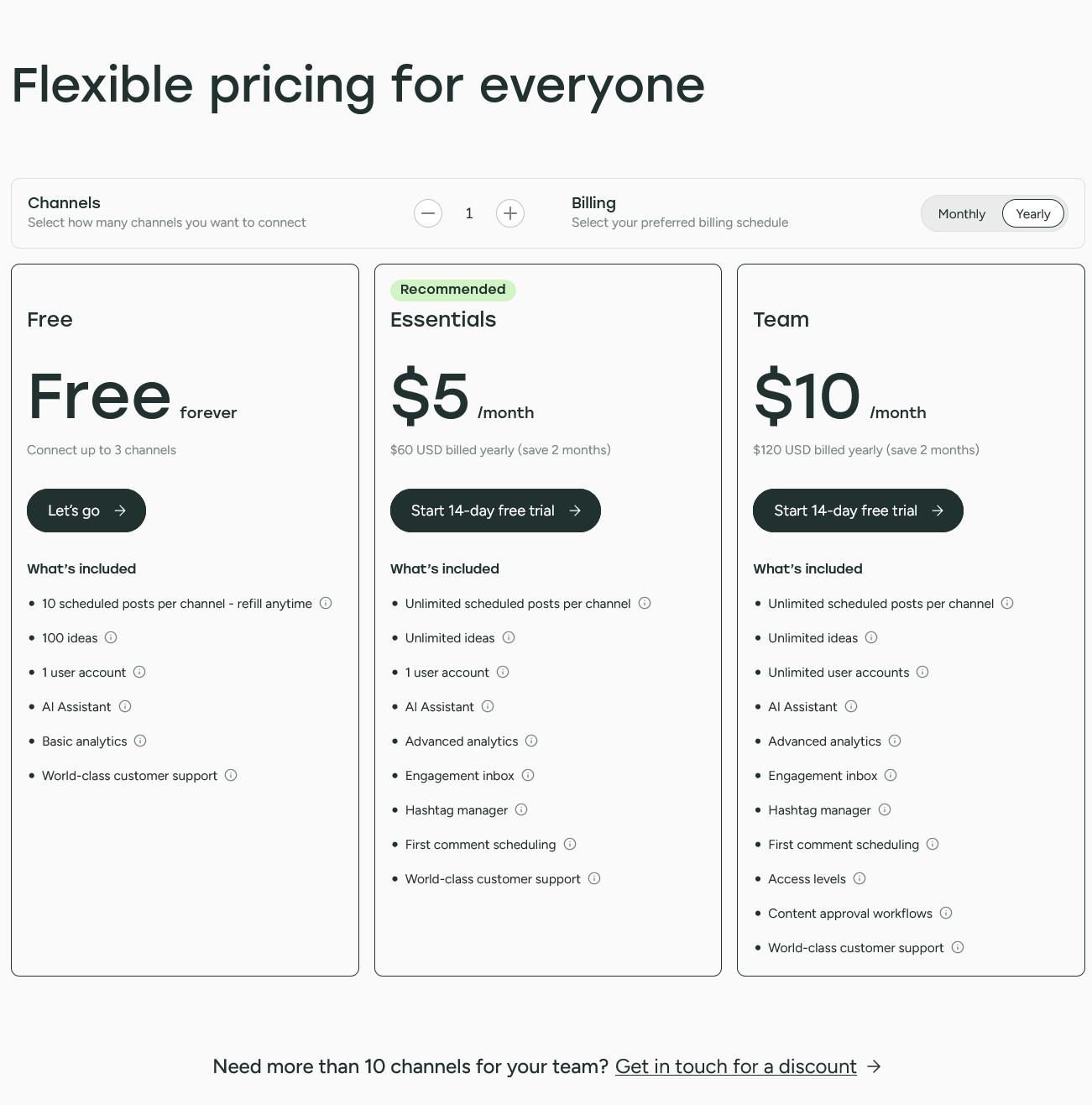 Buffers pricing page Buffers pricing page