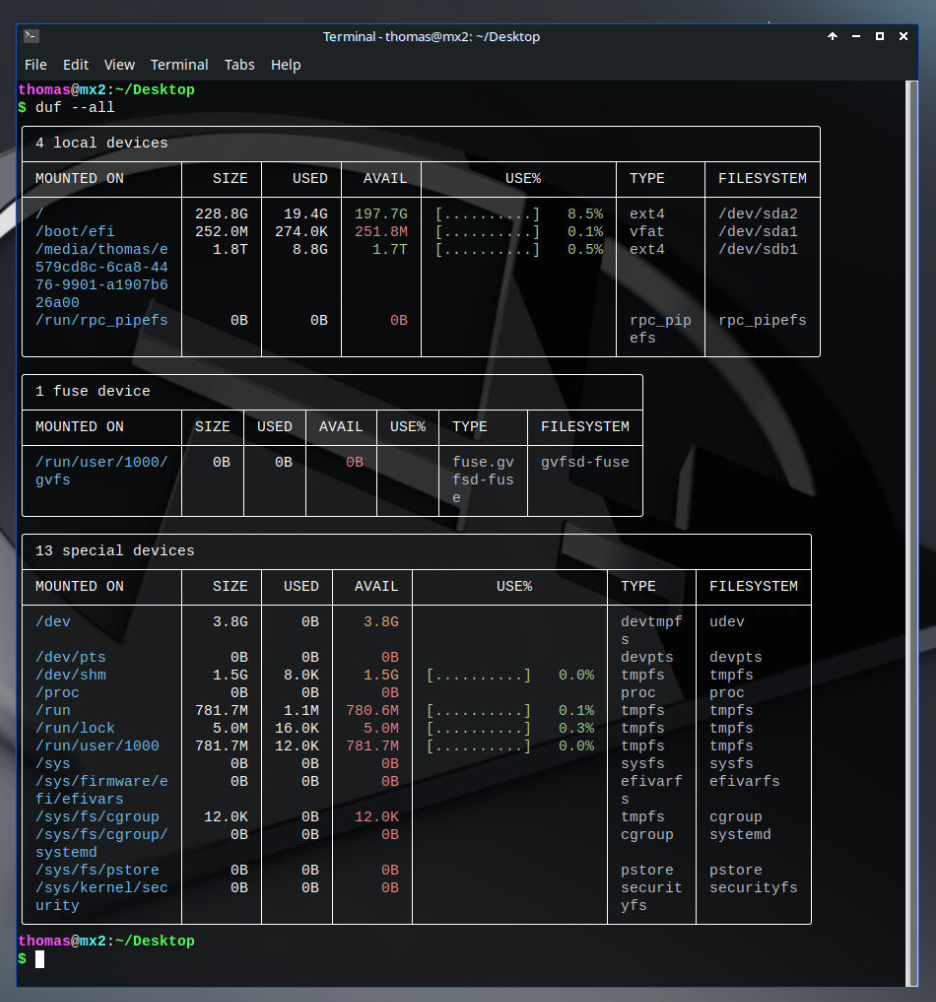 duf with the "all" setting reports everything