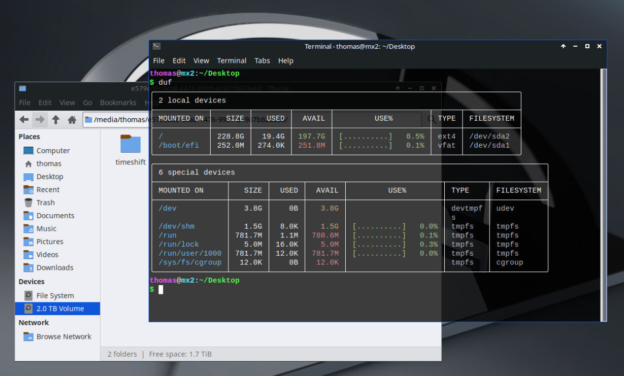 duf utility reports disk usage and free space