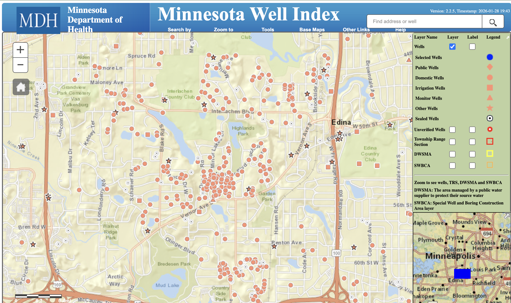 Map of the estimated percent of Minnesota homes on private wells by county