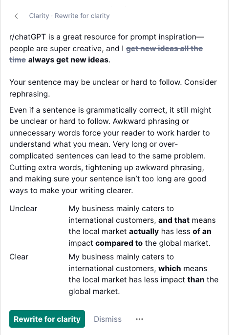 Grammarly explains exactly why it made that suggestion