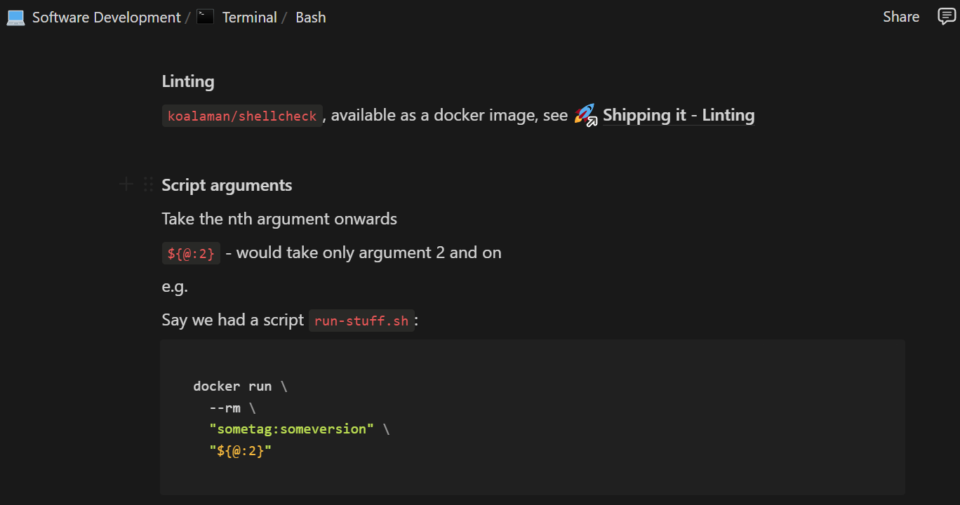 Page content describing useful bash scripting tips