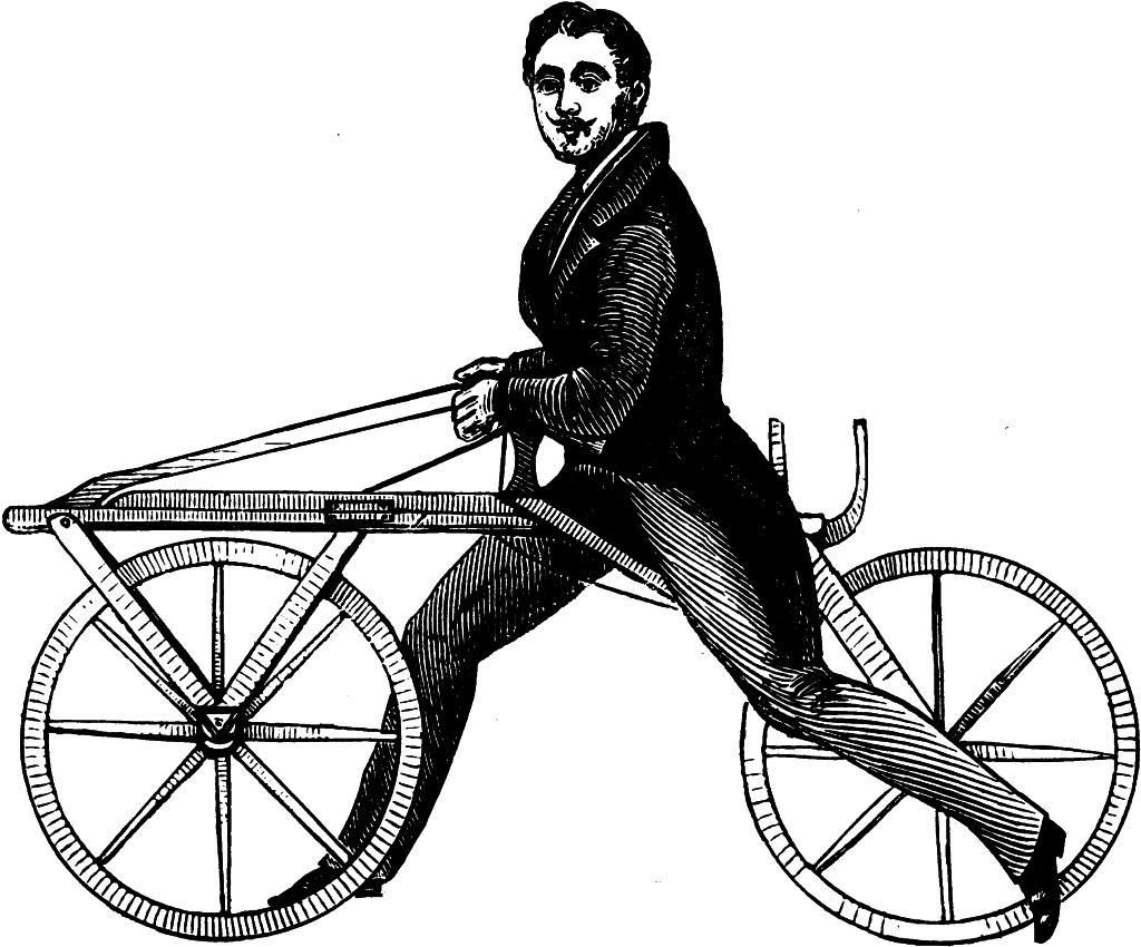 İngilizlerin “dandy horse / züppe at ” dediği bu makinede pedal bulunmuyordu.